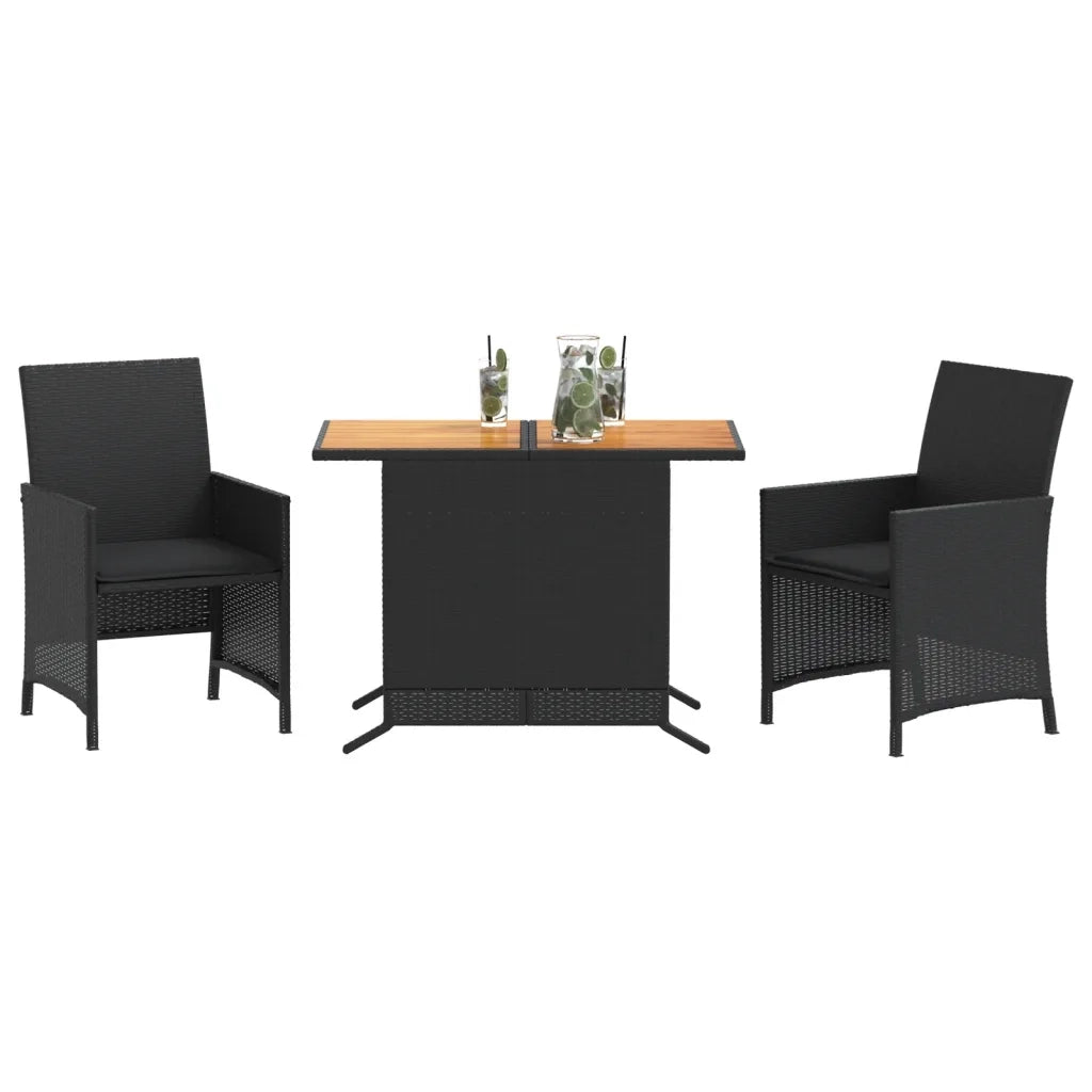 Set da Bistr¨° 3 pz | Set Salotto da Giardino con Cuscini Nero in Polyrattan