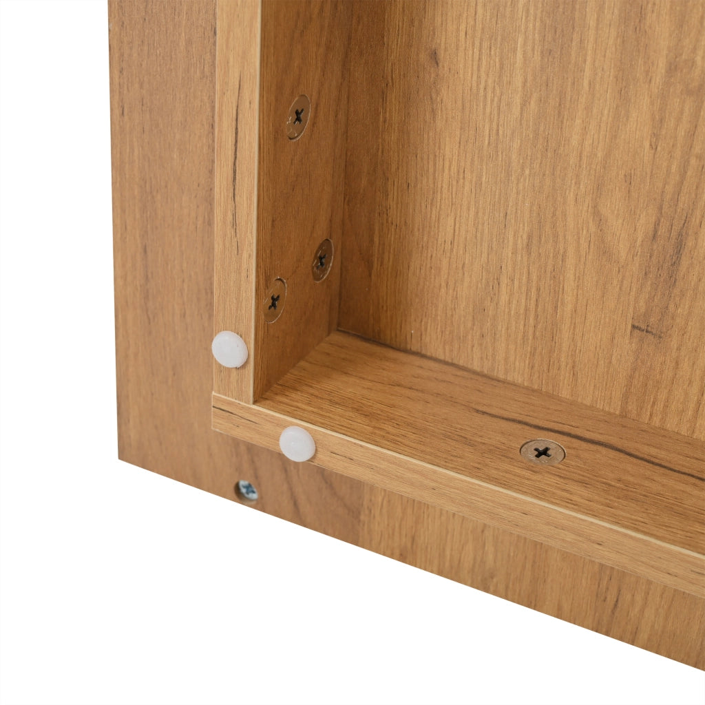 Tavolino basso quadrato con 3 cassetti e vano aperto in truciolare bianco e legno per soggiorno 70 × 70 × 31,5 cm