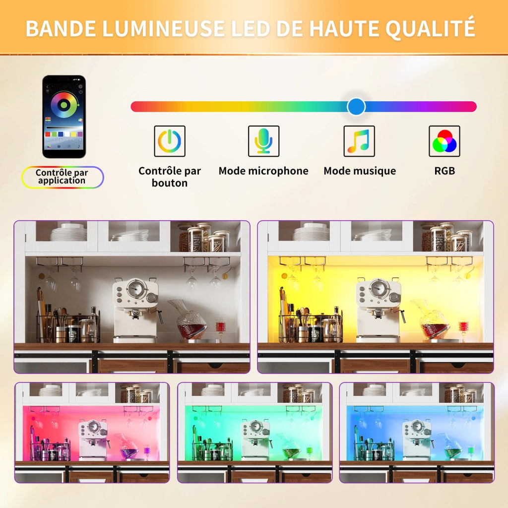 Mobile da cucina con LED controllabile via app; anta scorrevole in vetro e ripiani regolabili bianco 104 × 40 × 180 cm