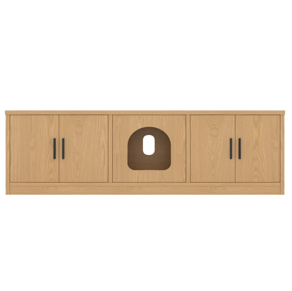 Mobile per lettiera per gatti 140x40x45;5 cm con ripiani regolabili e tappetino tiragraffi; rovere