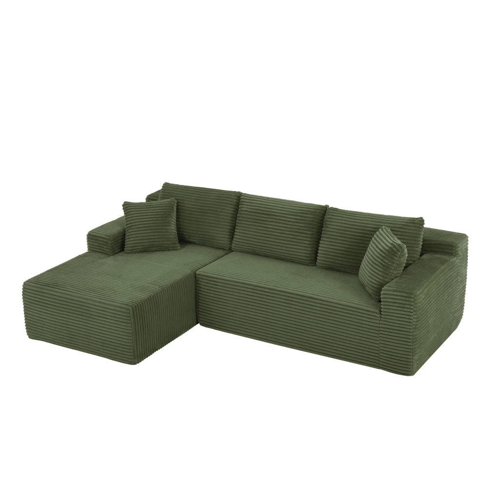 Divano modulare con chaise longue e cuscini rimovibili in schiuma e molle verde