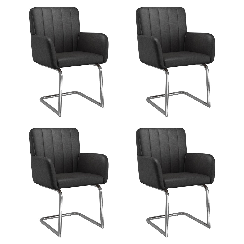 Set di 2 sedie da pranzo con schienale ergonomico e braccioli; gambe in metallo; in similpelle nera