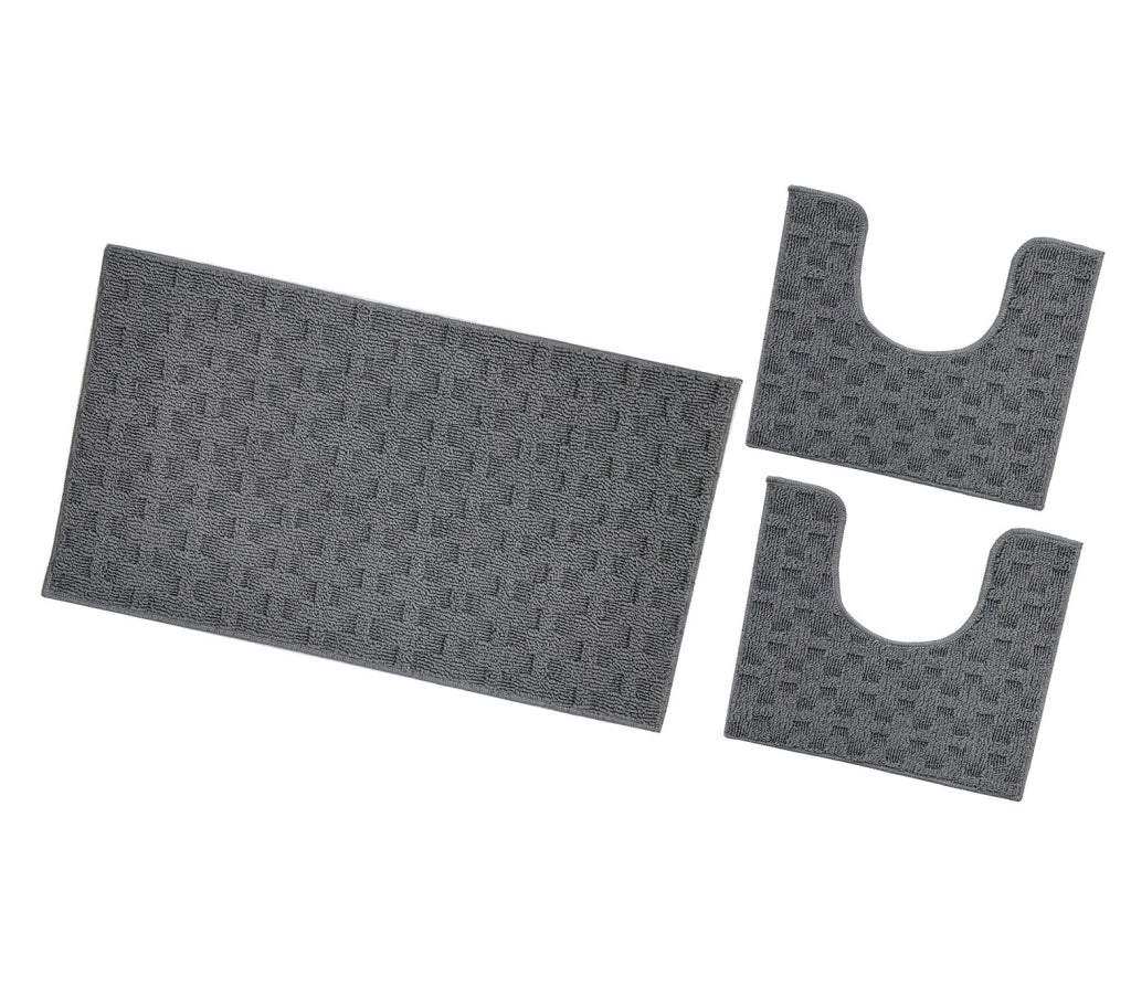 Tappeto Bagno Morbido Assorbente Antiscivolo 3D Intrecciato Lavabile Set 3 Pezzi Antracite