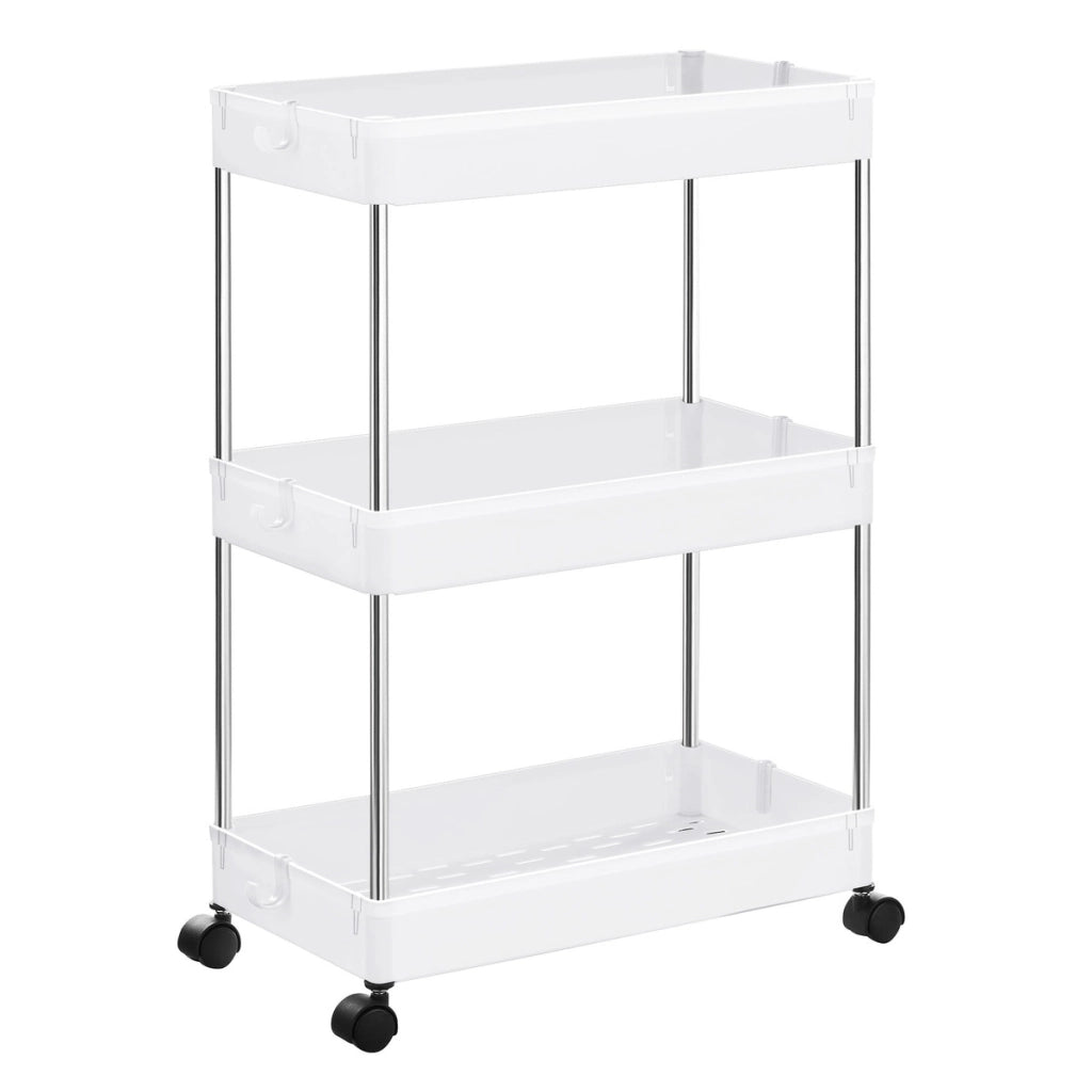 Carrello salvaspazio a 3 ripiani con ruote bianco