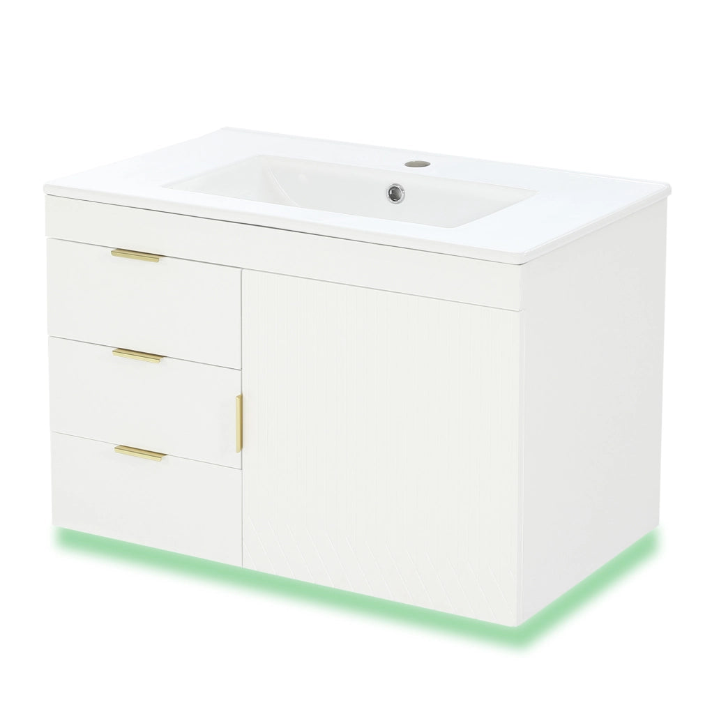 Mobile bagno sospeso 76 cm con lavabo in ceramica e LED smart bianco HOMVRA
