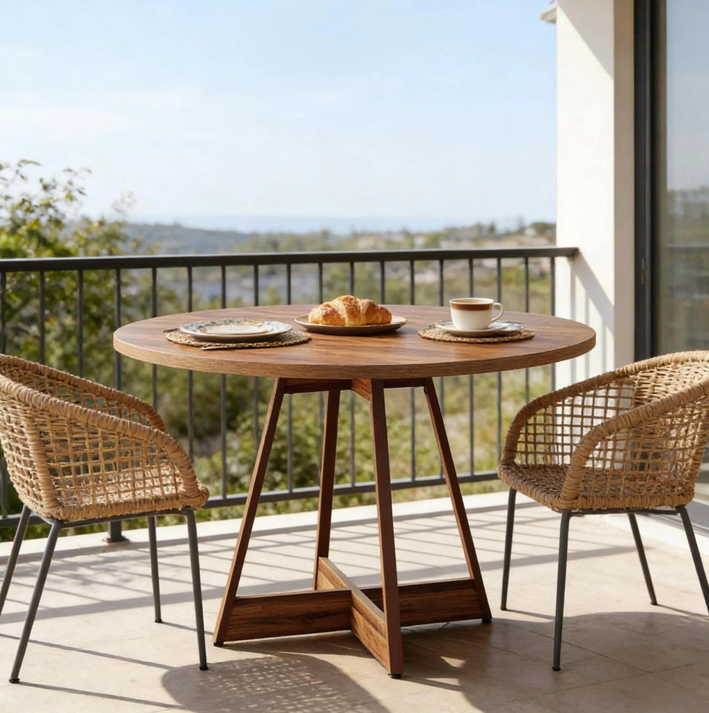 Tavolo da pranzo rotondo ? 100 cm in MDF marrone con base centrale