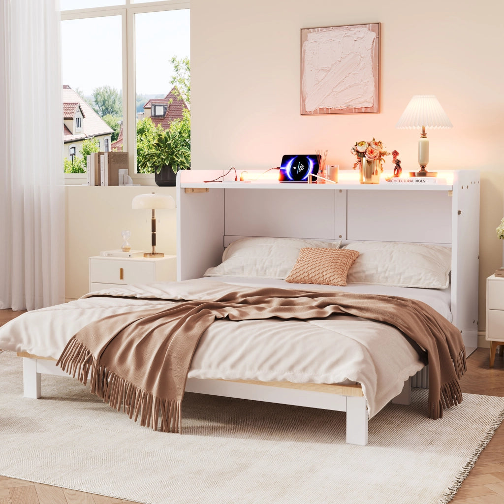letto a scomparti mdf bianco 144 x 202 cm