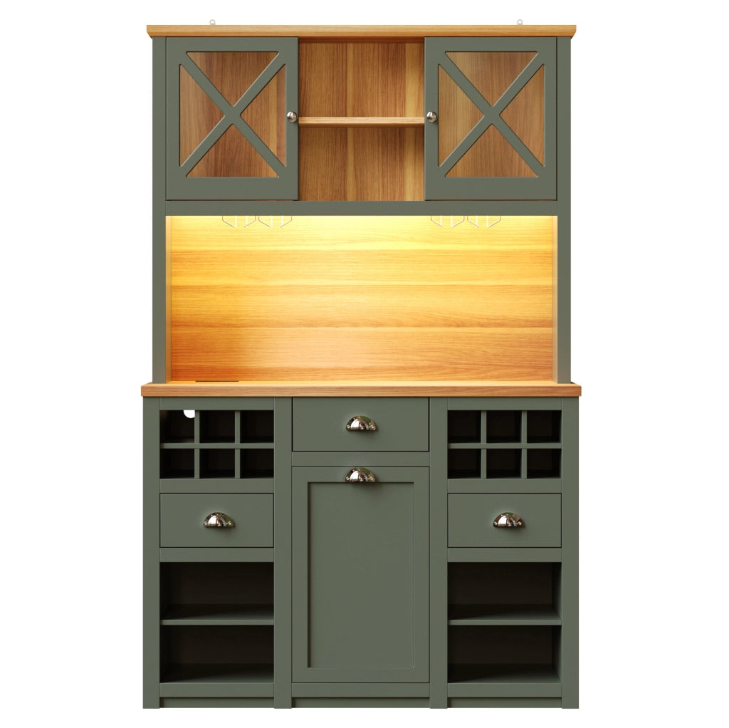 Mobile da cucina 120x45x188 cm in MDF e vetro verde con LED e contenitore