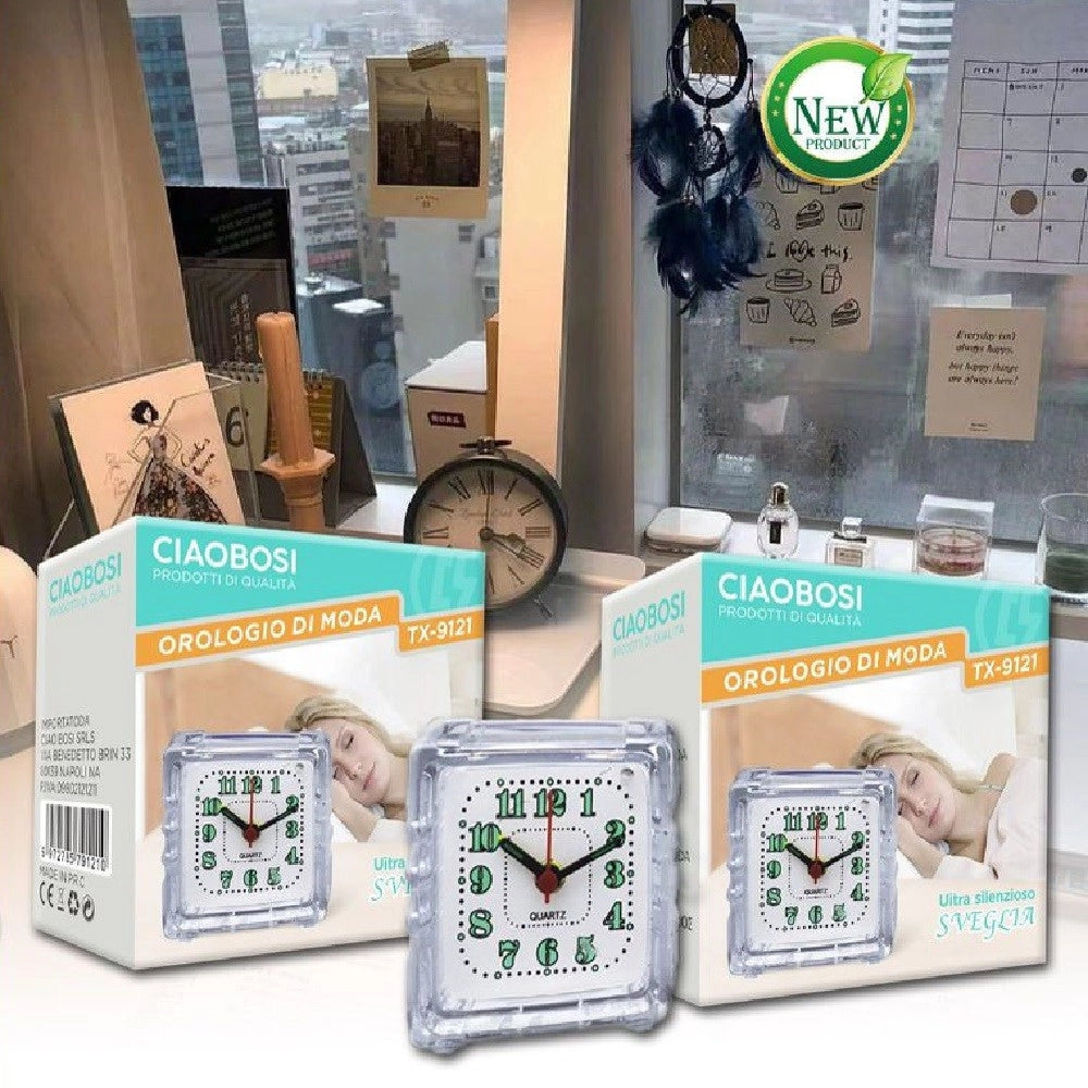 Trade Shop - Orologio Sveglia Analogica Luce Notturna Tx-9121 Allarme Tavolo Camera Silenziosa -