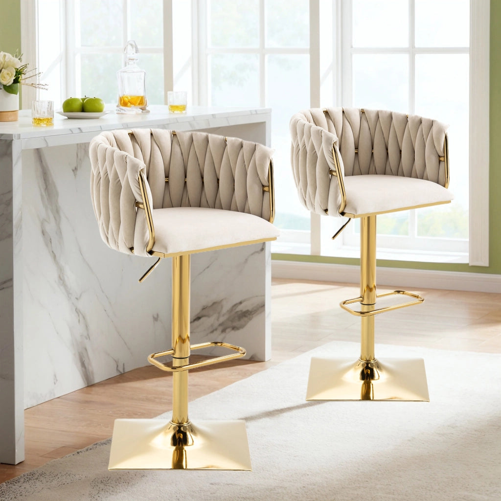 SGABELLO BAR Girevole Regolabile 53x51x87-105 cm Velluto Avorio
