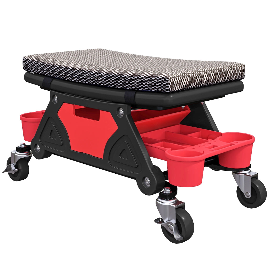 Sgabello da Officina Mobile con Ruote ¨C Zephmum ¨C Nero 64.5x33x35cm