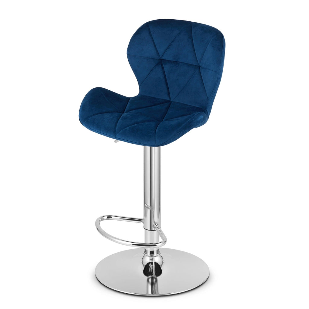 Sgabello da bar West in velluto blu e base cromata