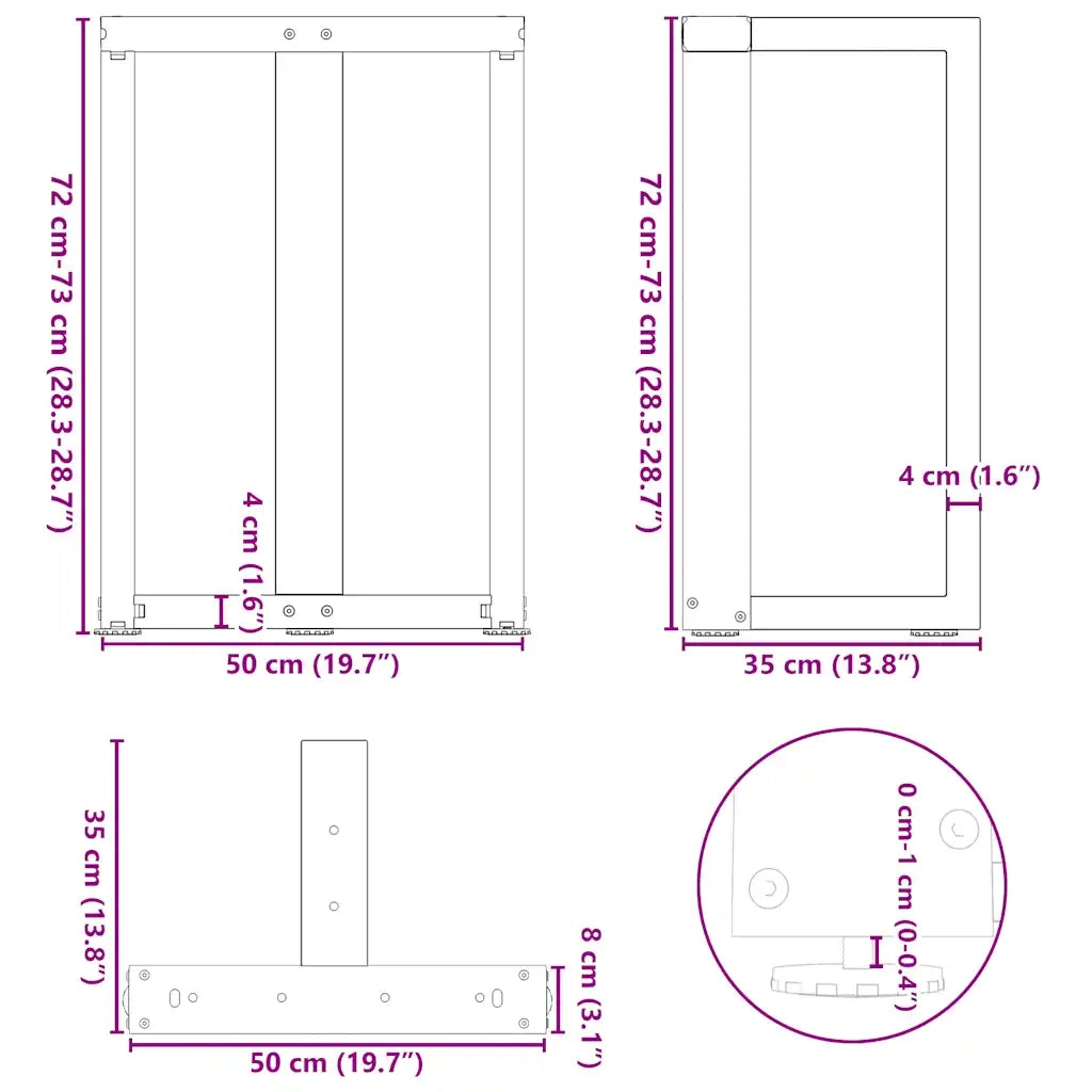 Gambe per tavolo da pranzo a forma di T 2 pz Antracite 50x35x(72-73) cm Acciaio 4013050