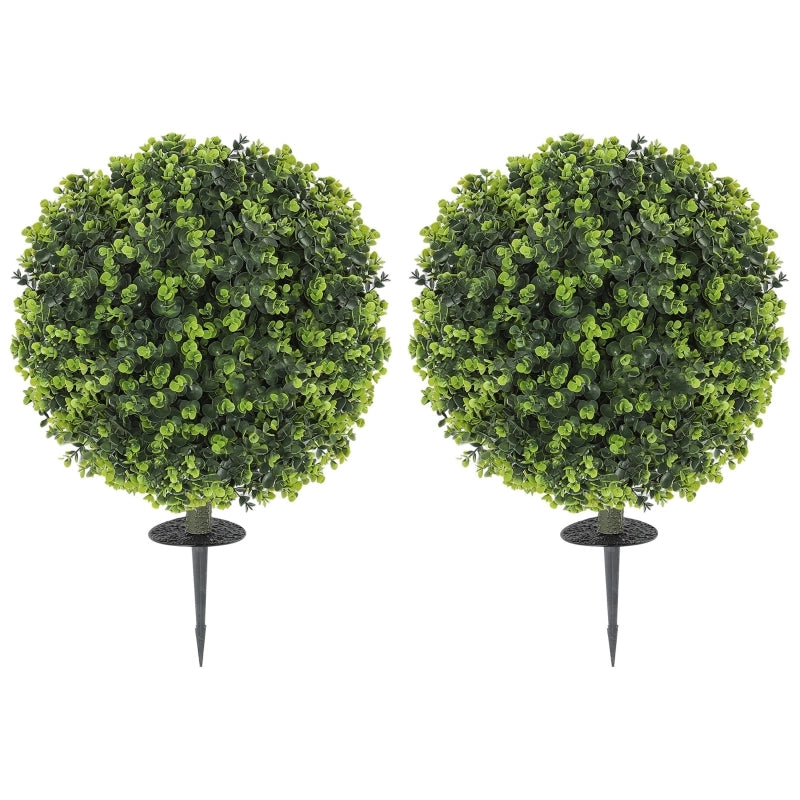 Pianta artificiale a sfera di bosso 2 pezzi con picchetto da terra in plastica verde resistente ai raggi UV Ø 40 × 56 cm