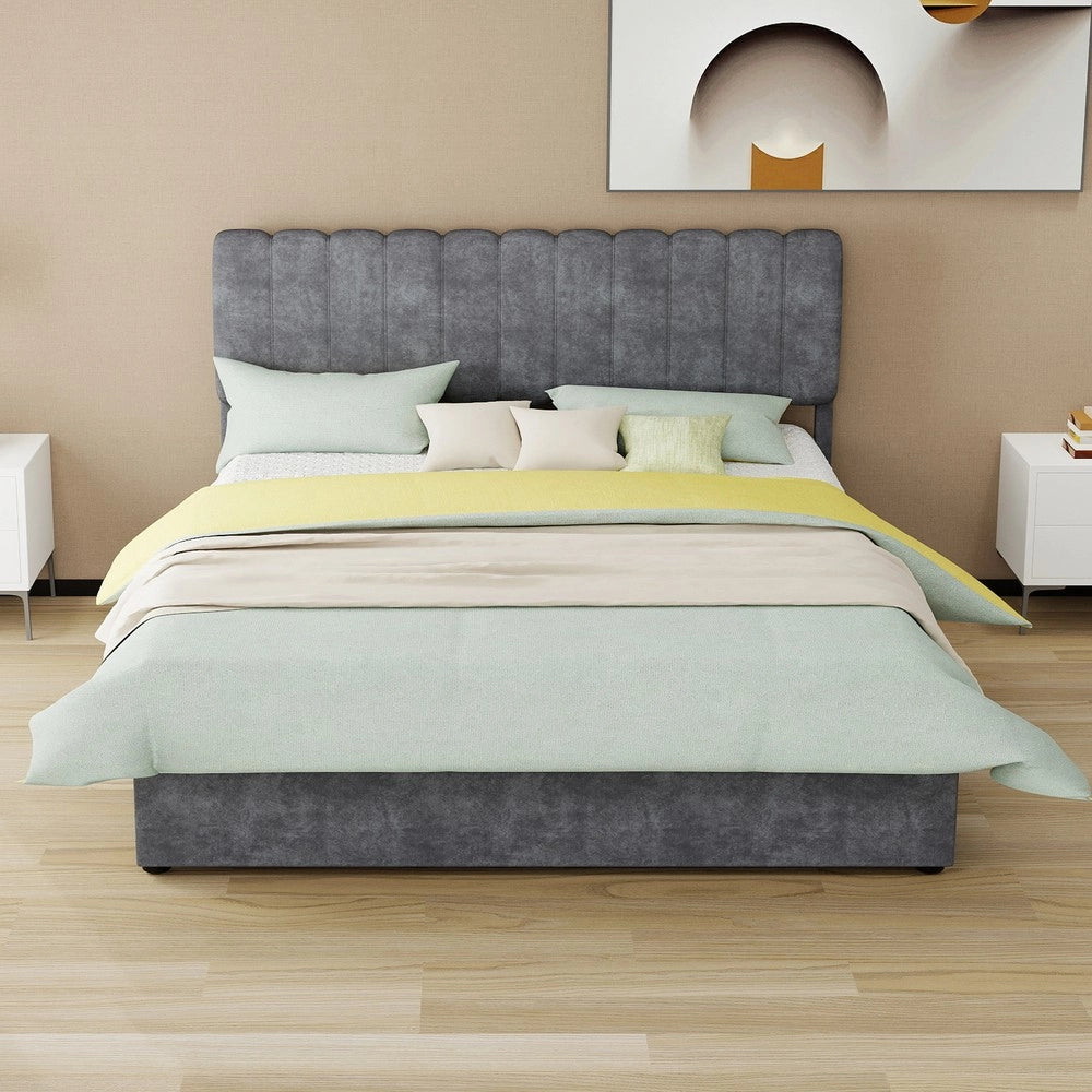 Letto Contenitore Imbottito con Testiera ¨C MINIMAL ¨C Grigio 160x200