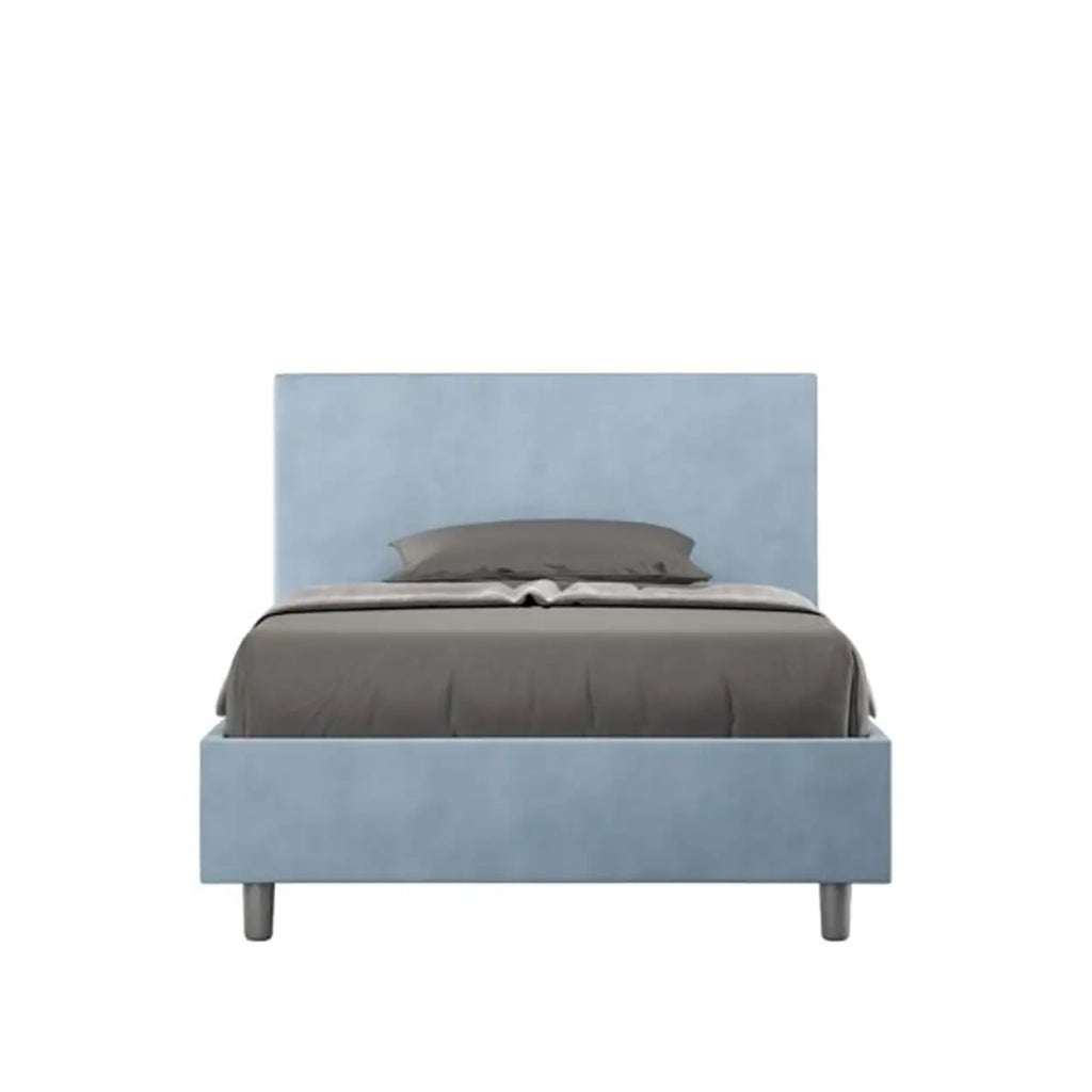 Letto una piazza e mezza con rete imbottito 120x190 microfibra azzurro Adele
