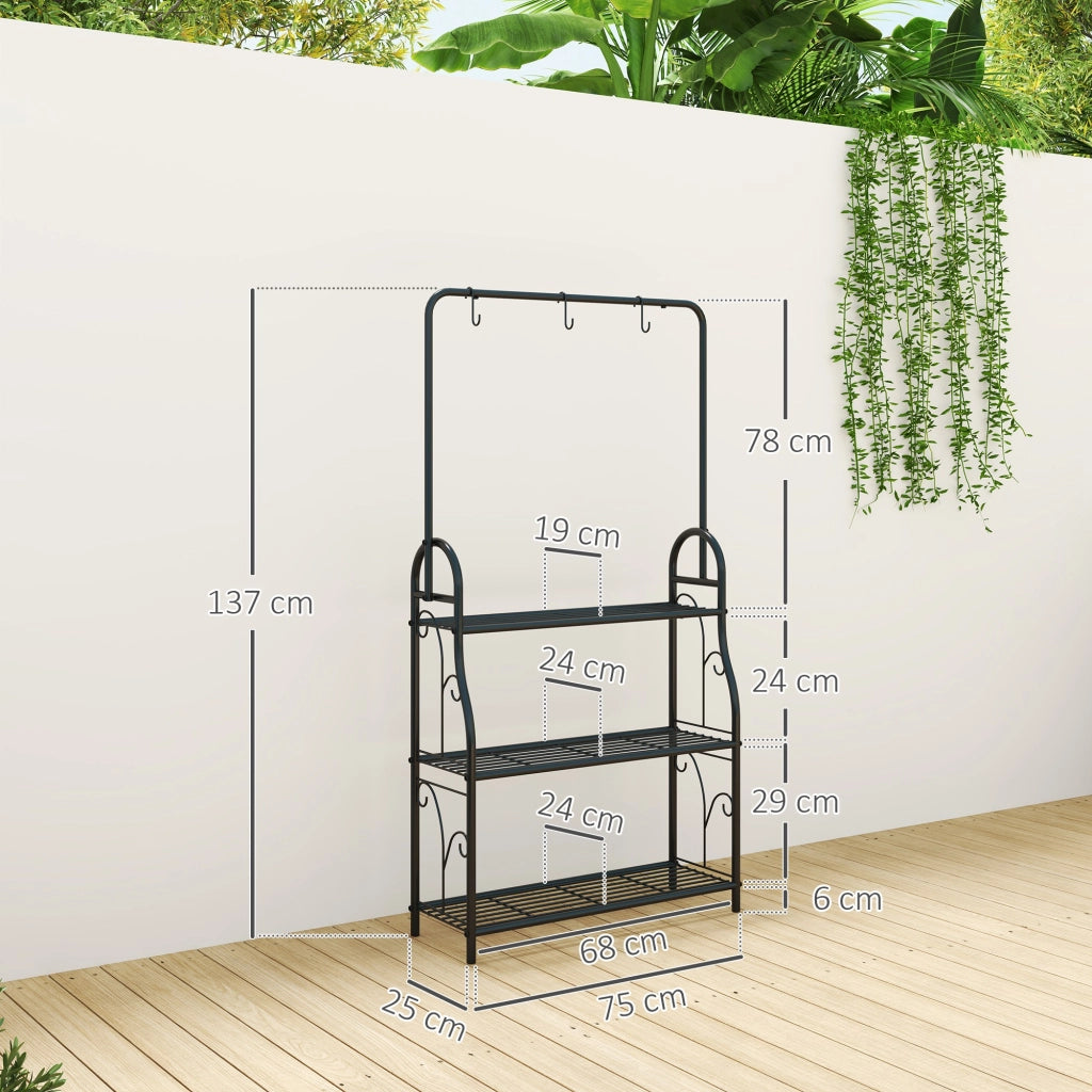 PORTAPIANTE a 3 ripiani 75x25x137 cm Metallo Nero