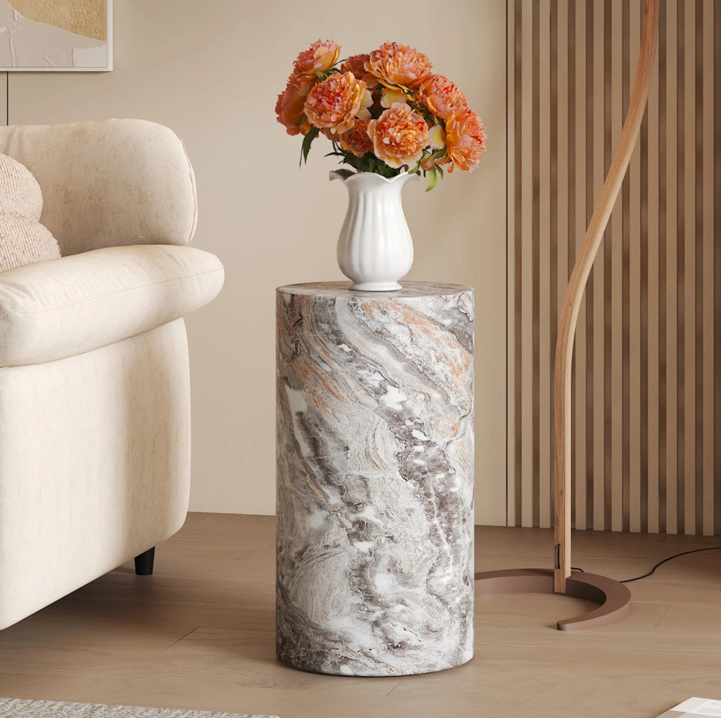 Tavolino rotondo in MDF grigio effetto marmo 66x44,5x44,5 cm gi¨¤ montato