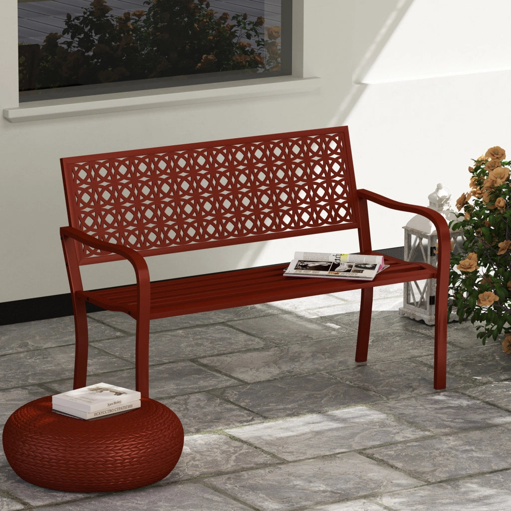 Panchina da giardino 2 posti in acciaio rosso 127 cm