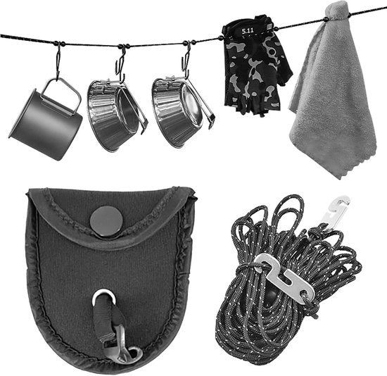 Campingwaslijn con Riflessione - 3,5 m - Inclusa Tas di Riposo