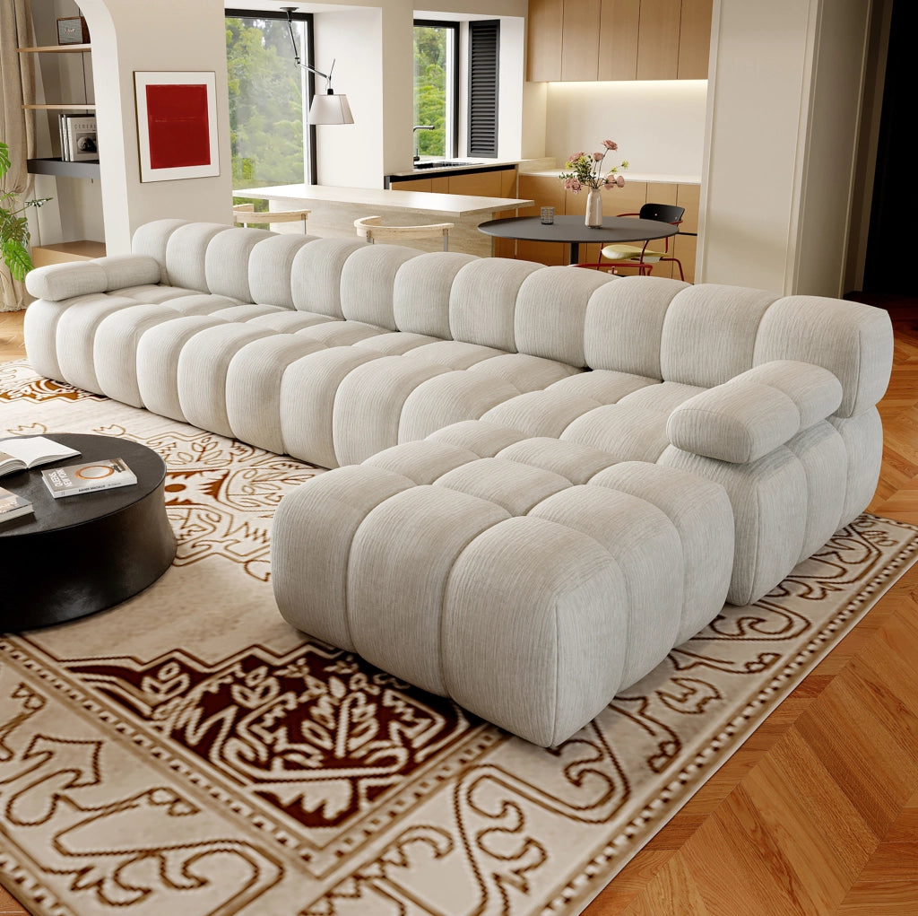 DIVANO Angolare a L 400x200x68 cm in Tessuto Bianco
