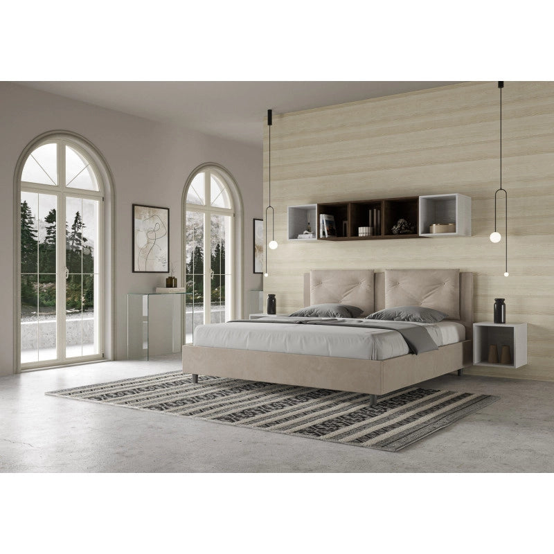 Letto imbottito Matrimoniale 170x190 cm Appia - Contenitore,Microfibra,Sabbia