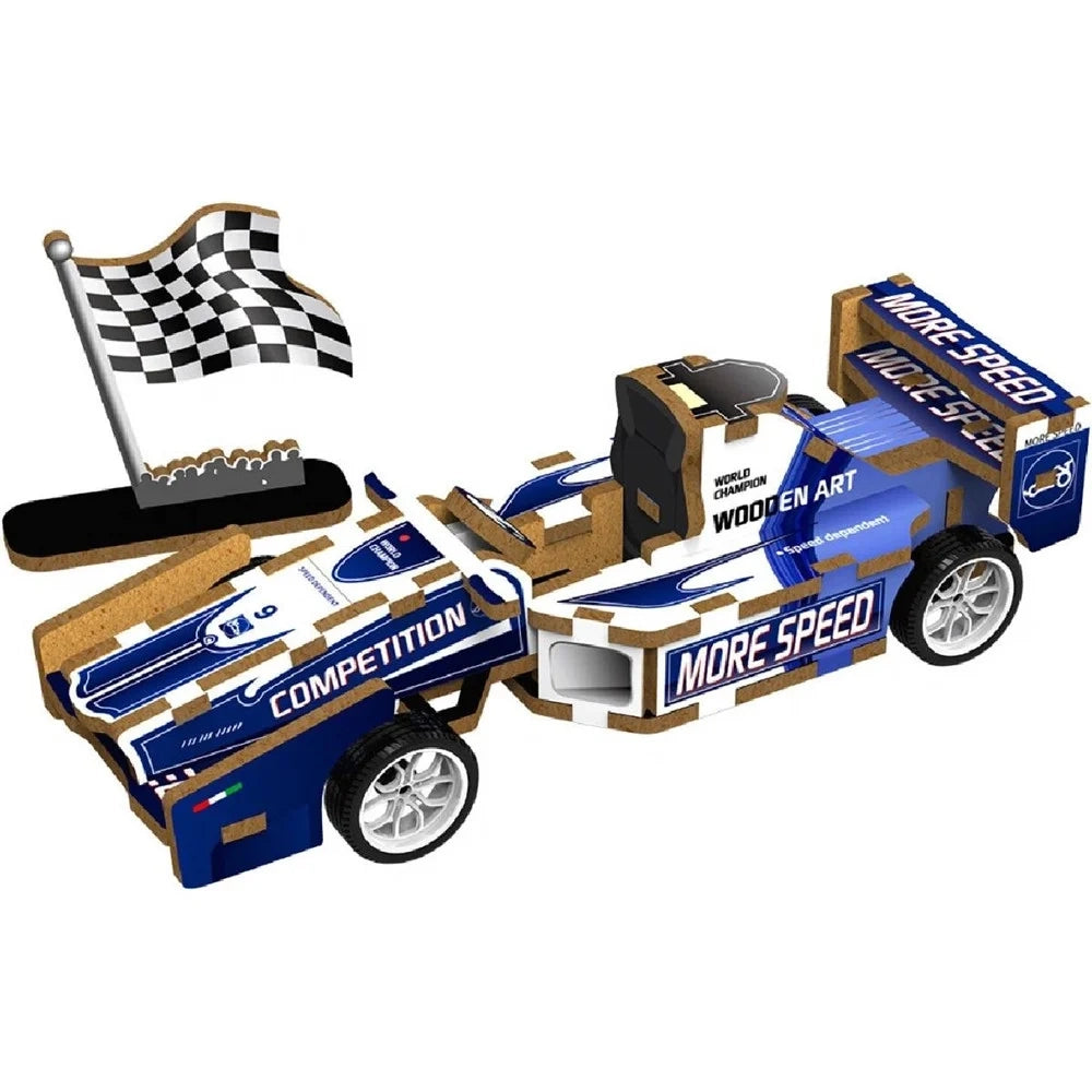 Trade Shop - Puzzle 3d Modellino Giocattolo In Legno 26 Pz Da Assemblare Modello Auto Formula 1 32383 -