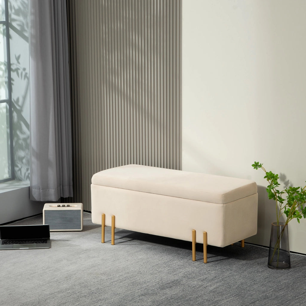 Divano letto imbottito con cassetti ¨C Minimal ¨C Beige, 100x40x42 cm