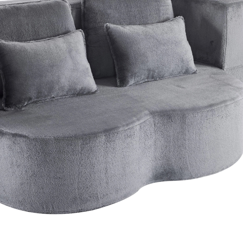 Divano letto moderno blu-grigio in flanella con schiuma ad alta densità e 4 cuscini, senza montaggio, per soggiorno e camera degli ospiti
