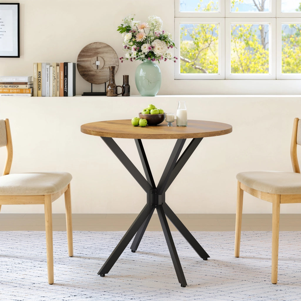 Tavolo da pranzo rotondo per 2 persone con gambe a X regolabili in acciaio marrone e nero diametro 80 cm