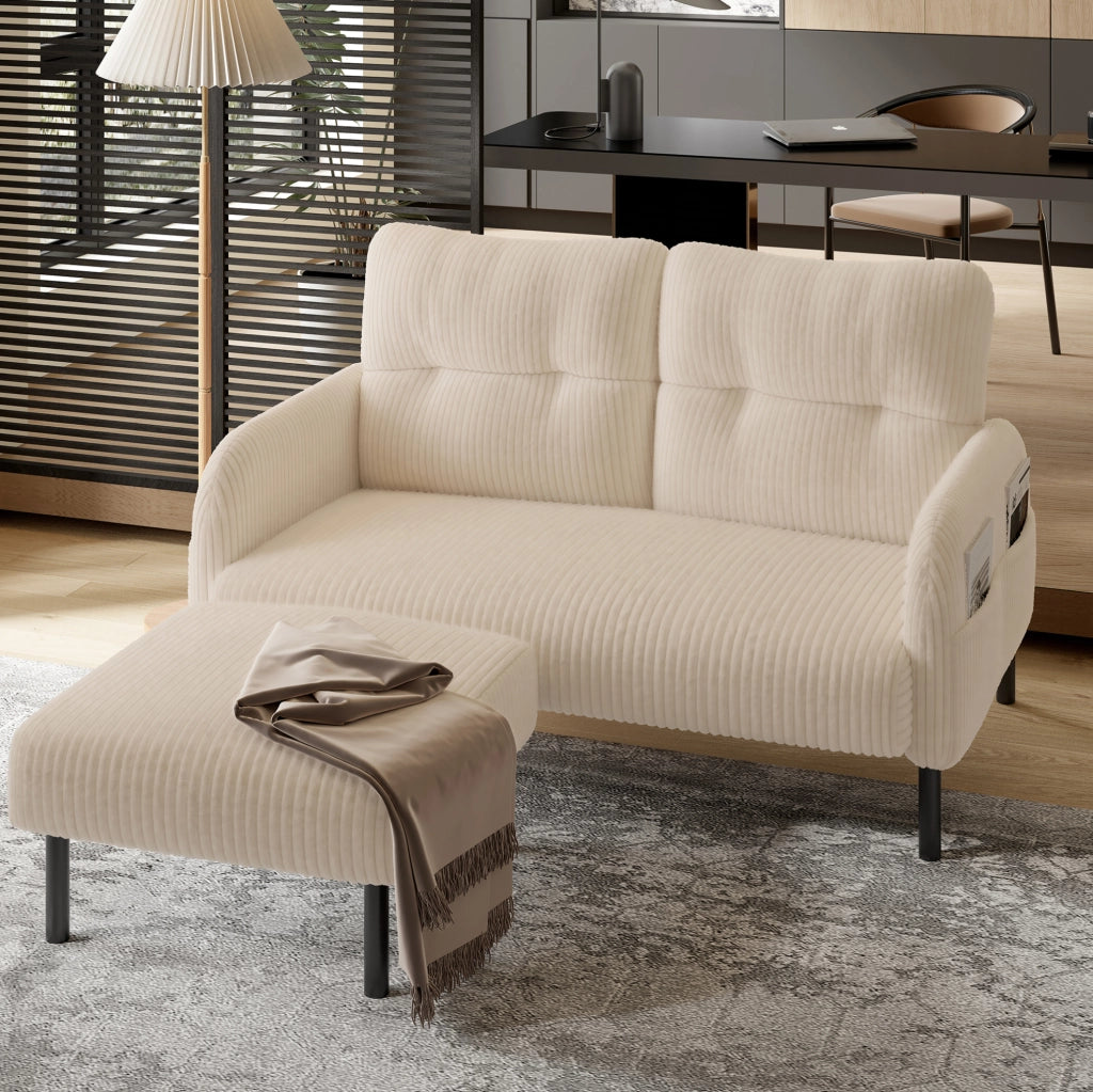 Pouf in velluto a coste con struttura metallica – 56x51x39 cm – versatile come poggiapiedi, seduta o tavolino