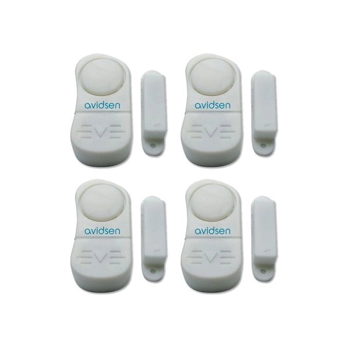 Avidsen 100324 Kit 4 Mini Allarmi Magnetici Porte Finestre Sirena 95 dB Funzione Campanello Batterie Incluse