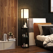Lampada da terra con 3 ripiani e cassetto prese USB-A USB-C e presa elettrica nera 26 × 26 × 159 cm