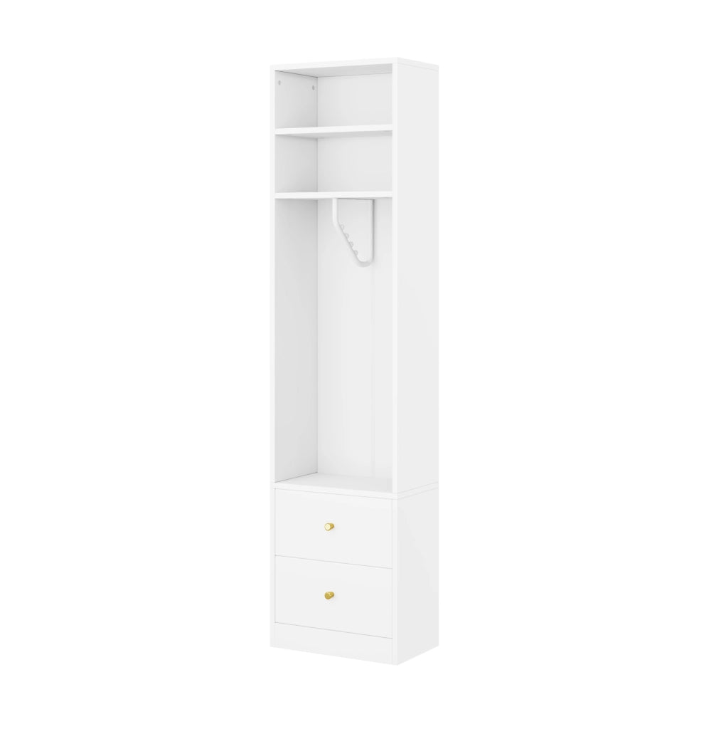 Armadio stretto bianco con 2 cassetti e 1 bastone appendiabiti, 50x30x200 cm