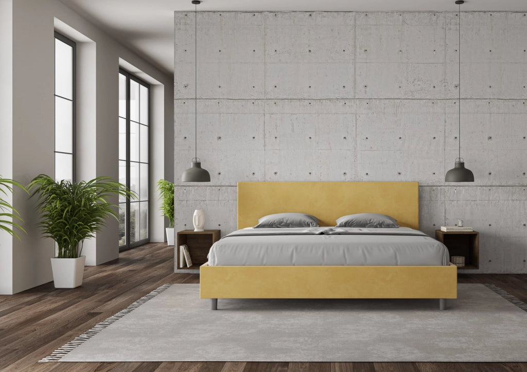 BS COM Letto matrimoniale king size contenitore imbottito 190x200 microfibra ocra