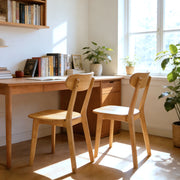 Set di 2 sedie da pranzo in legno massello, stile Mid-Century con schienale curvo e piedini regolabili, colore legno