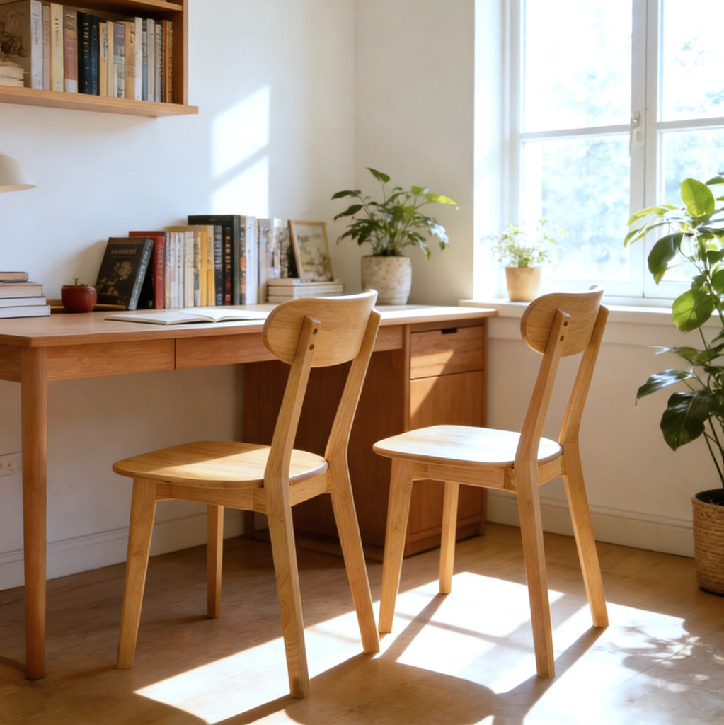 Set di 2 sedie da pranzo in legno massello, stile Mid-Century con schienale curvo e piedini regolabili, colore legno
