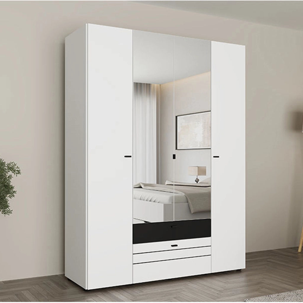 Armadio Camera da Letto Watamu, Guardaroba Grande 6 Ripiani, 155x208h cm Bianco Opaco