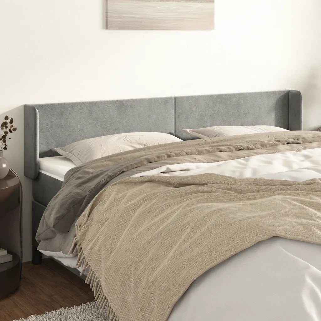 Testiera | Testata ad Orecchio Grigio Chiaro 163x16x78/88 cm in Velluto