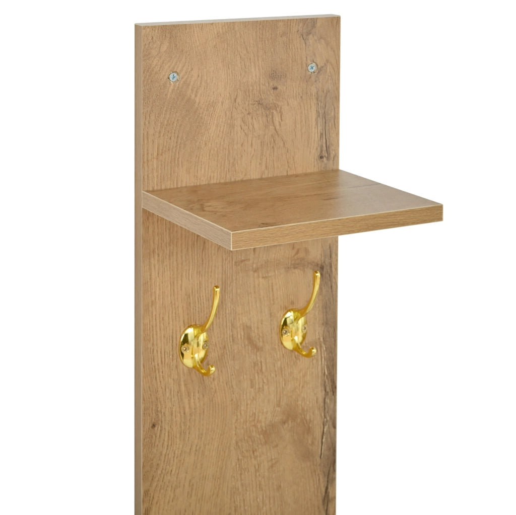 Set guardaroba da ingresso 3 pezzi con specchio, mensola cappelli e scarpiera con illuminazione LED, 4 ganci, bianco e naturale, 105x25x151,5 cm
