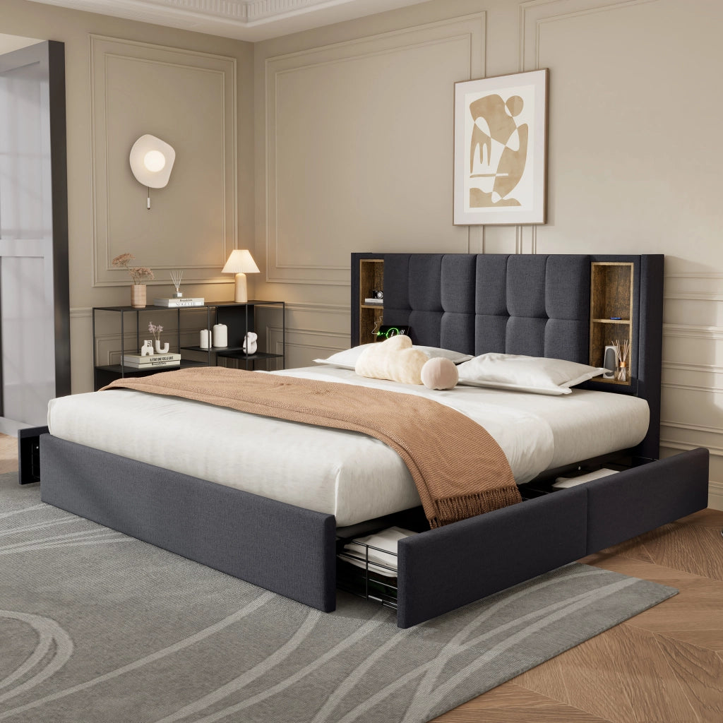 Letto imbottito matrimoniale 160x200 grigio con materasso