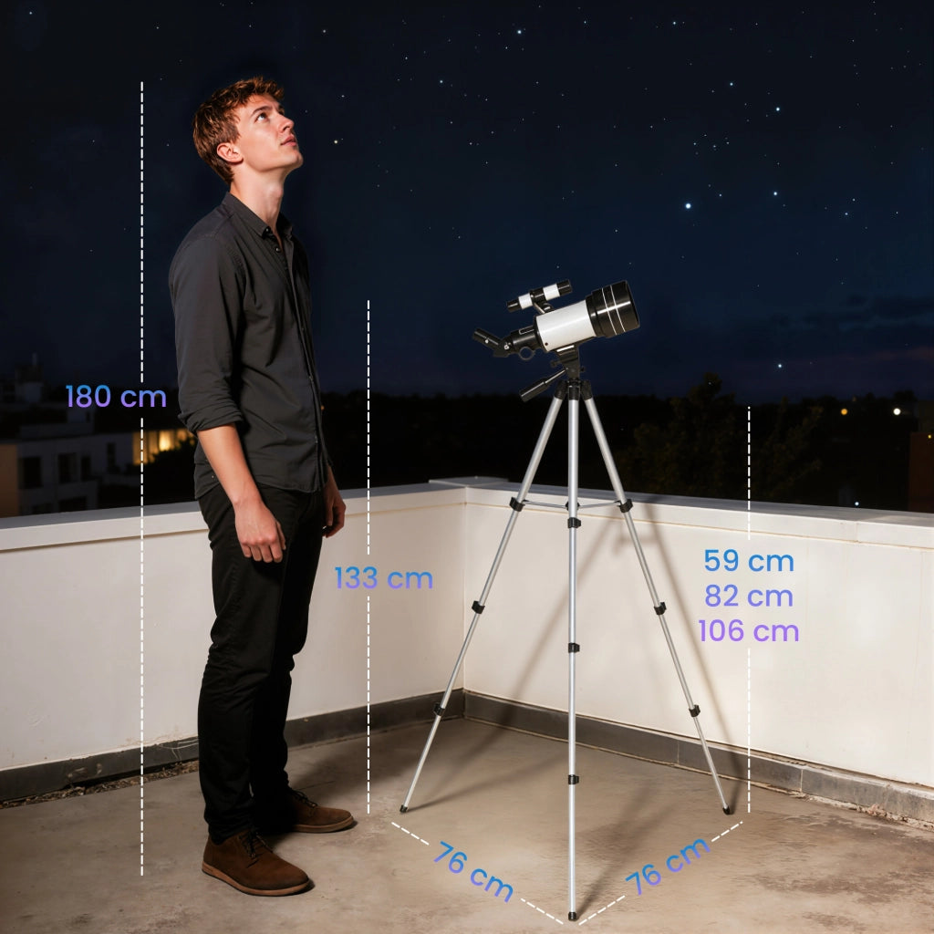 Telescopio astronomico con obiettivo da 70 mm, 5 x 24, treppiede regolabile, argento, per principianti