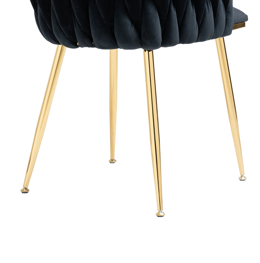 Set 2 sedie da pranzo in velluto nero， gambe in metallo dorato， 55，5x41x74 cm