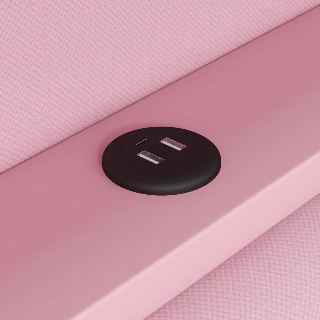 Daybed imbottito 90x200 rosa con USB; LED; scrivania e 2 cassetti