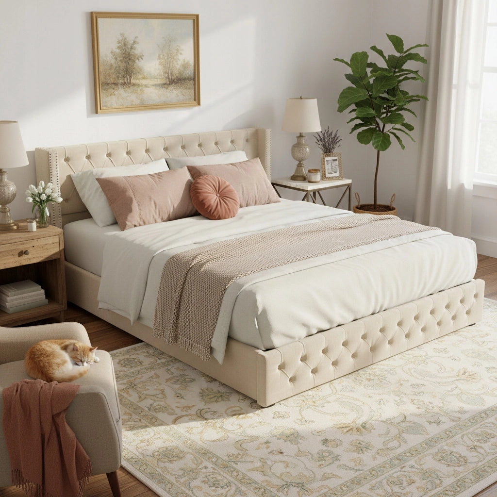Letto imbottito 140x200 beige - Xylo