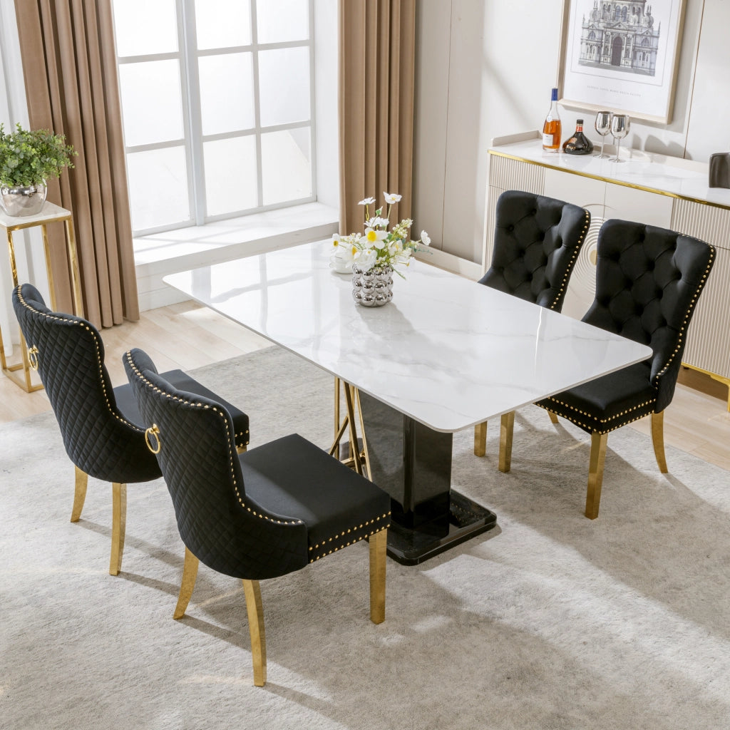 Sedia da pranzo set da 4 - Sedia imbottita - Gambe di supporto in acciaio inox - Velluto - Alta qualità - Lusso sobrio