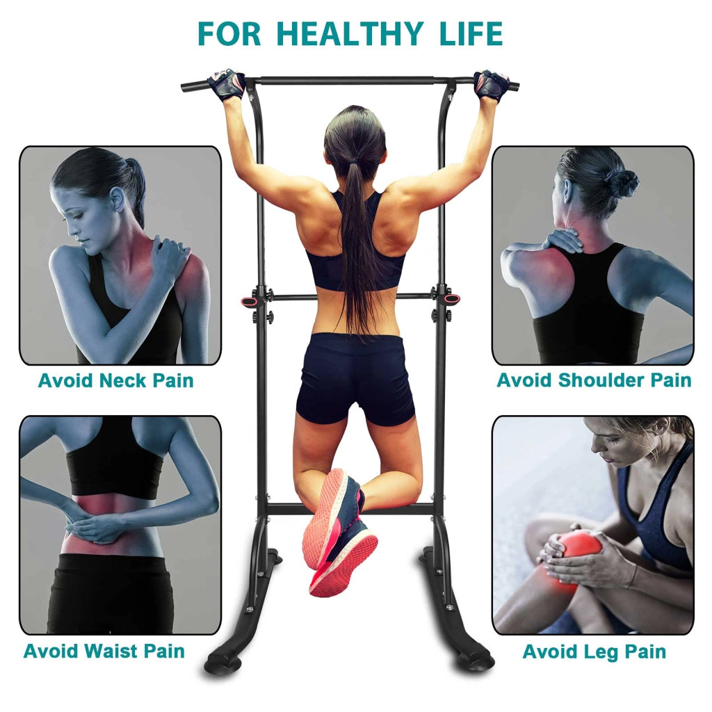 Stazione per trazioni regolabile in altezza con supporti per squat e flessioni in ferro nero 168.91–210.06 cm