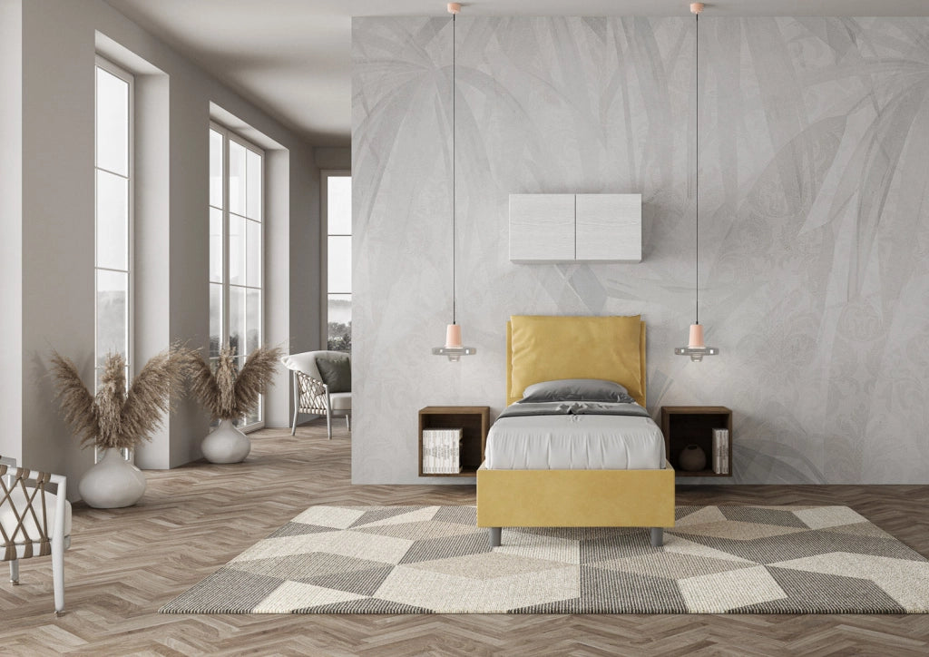 Letto Singolo 100x200 cm con Rete e Contenitore Antea Ocra