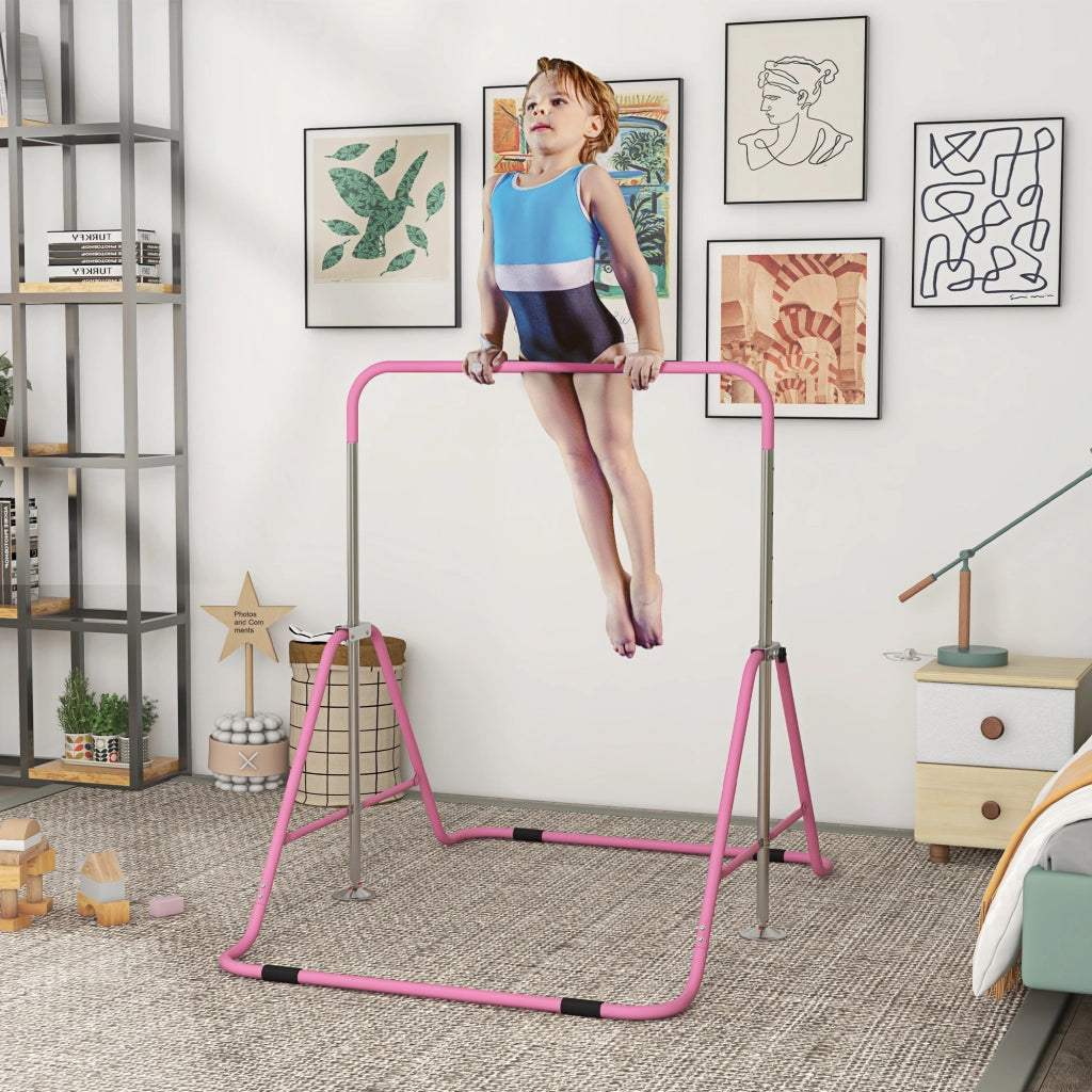 Sbarra per ginnastica per bambini pieghevole altezza regolabile 88-128 cm rosa robusta per casa