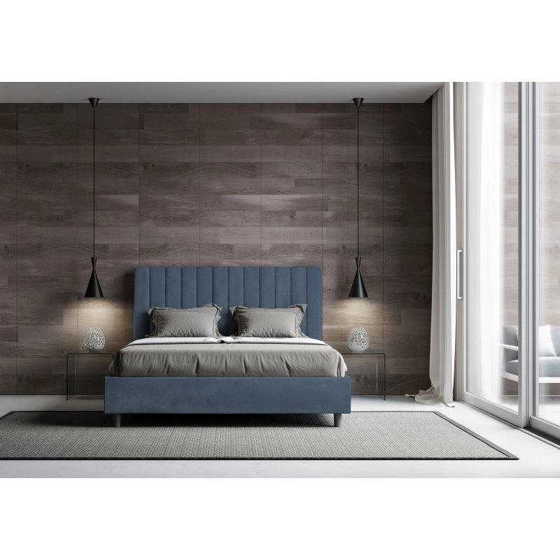 Letto imbottito Piazza e mezzo 130x200 cm Agueda - Con rete,Microfibra,Blu